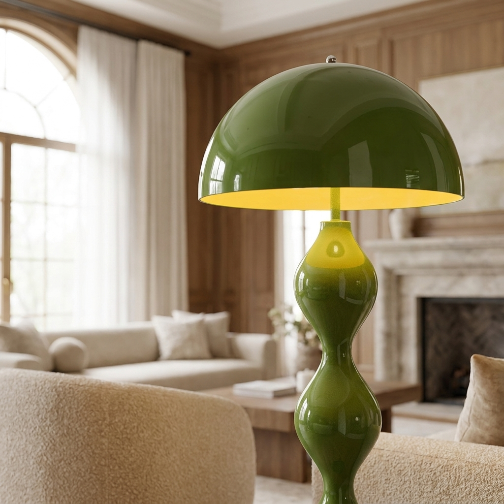 Close detail of the Verdi dome shade and wavy stem