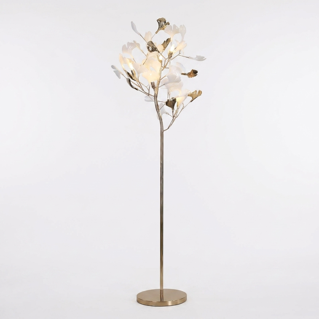 Foliana white maple branch floor lamp on a white background