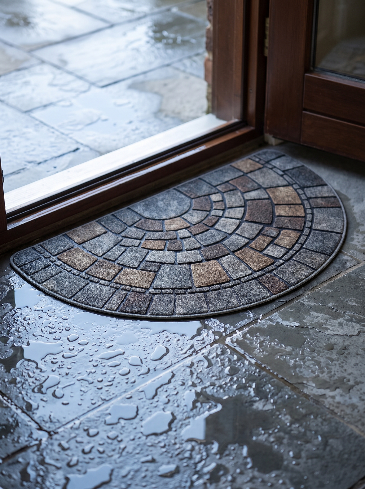 Calderra door mat gripping wet tile in a doorway