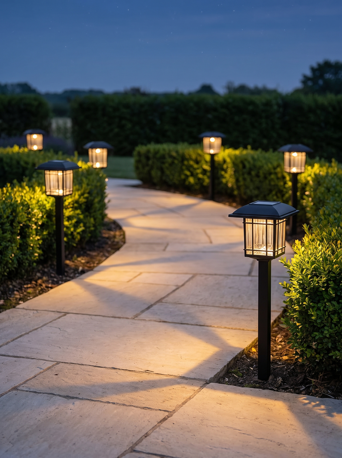 Halden solar lights lighting a path without glare