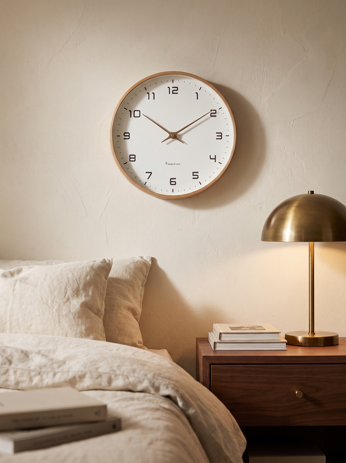 Norvik wall clock in a quiet bedroom at night