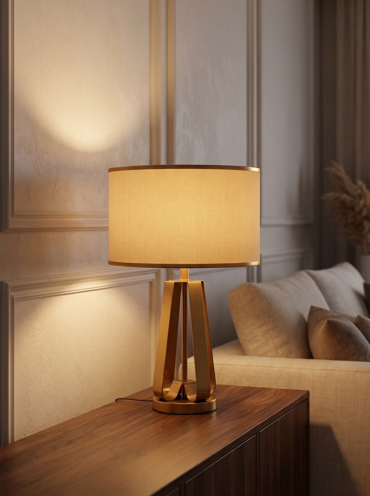Solstice lamp throwing light up and down a wall