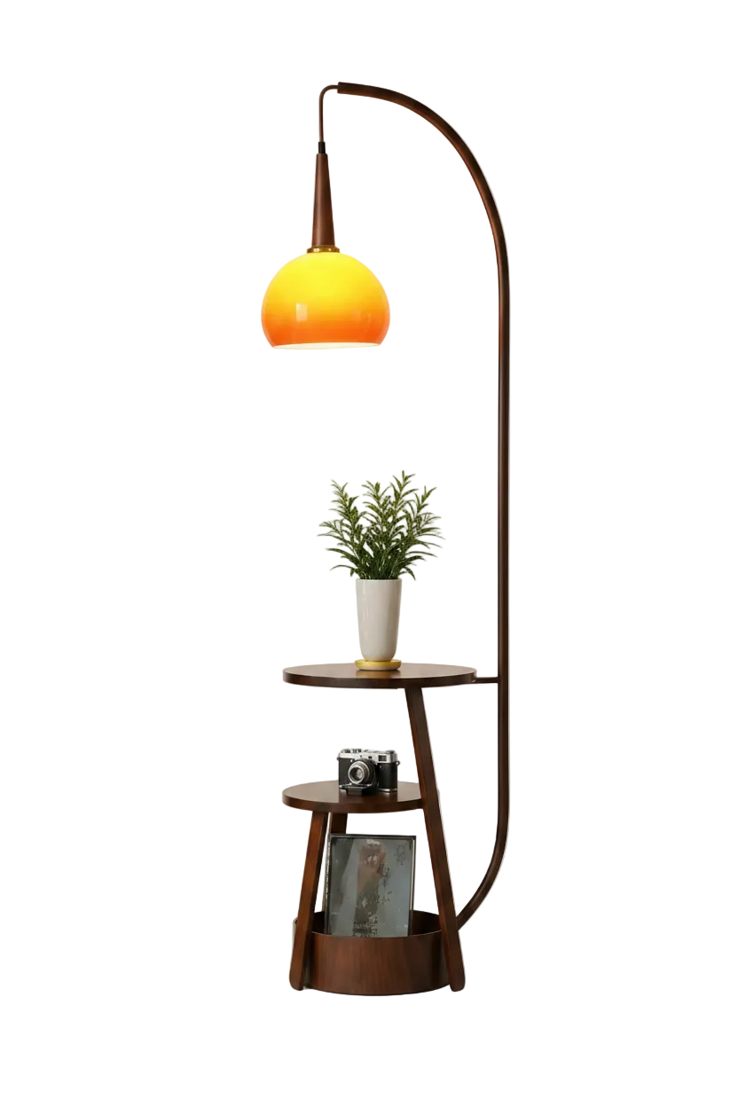 Amber Arc Standing Dome Floor Lamp with Side Table