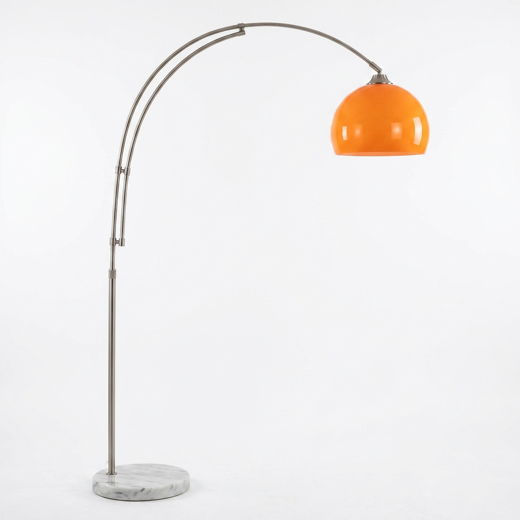 Solano orange arched floor lamp on a white background