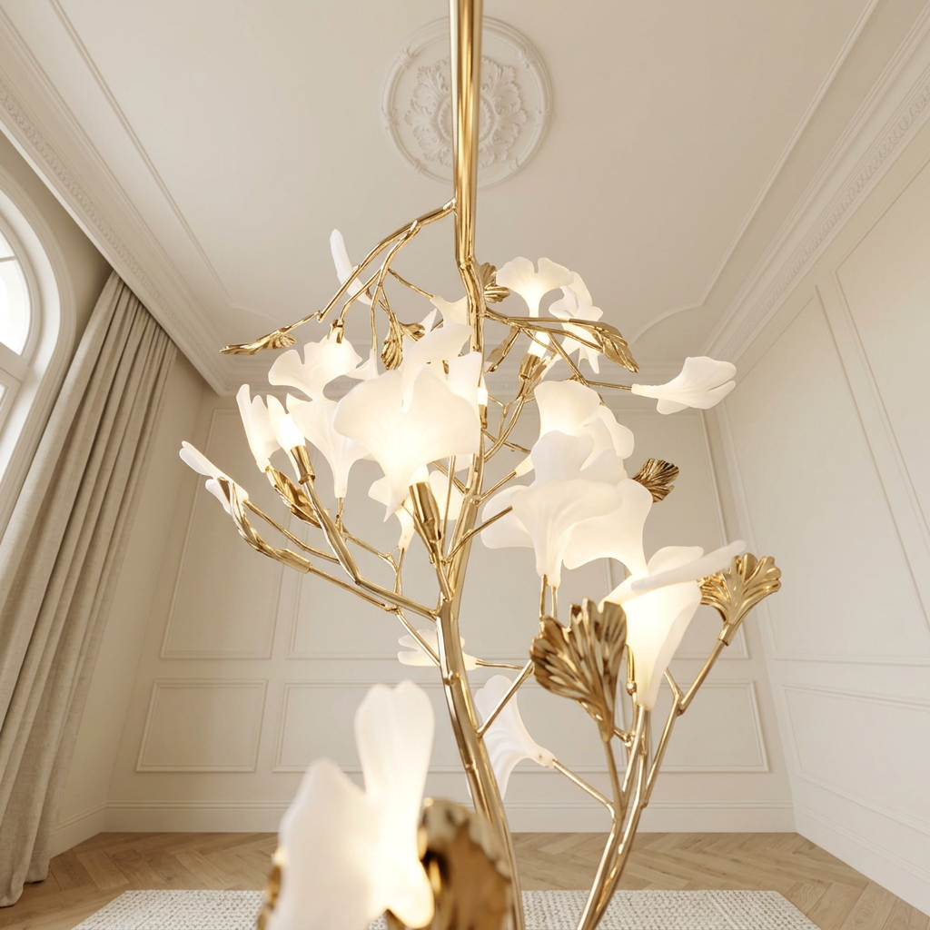 Looking up through the Foliana branch to the lit leaf diffusers