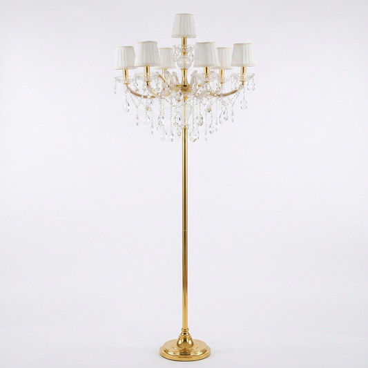 Lumiera gold crystal candelabra floor lamp on a white background