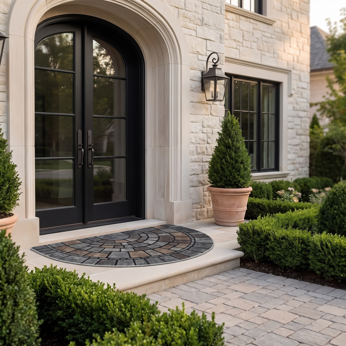 Calderra door mat at a stone front door