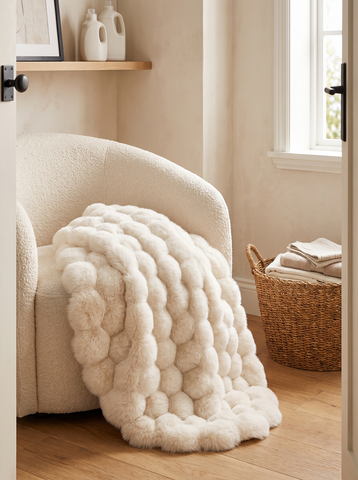 Nimbus rug freshly laundered over a chair arm